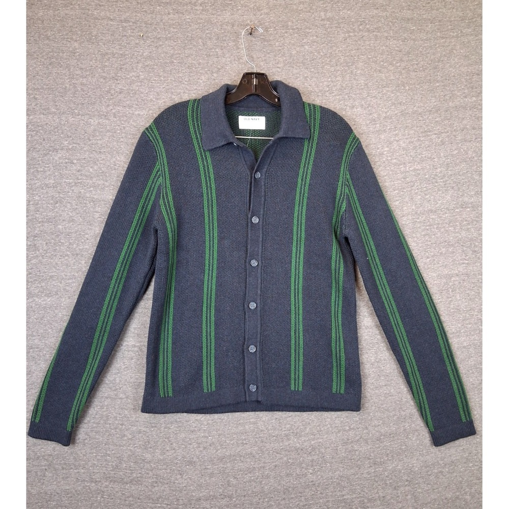 NEW Old Navy Mens Sweater S Blue Green‎ Knit Cotton Cardigan Dad Preppy Grandpa